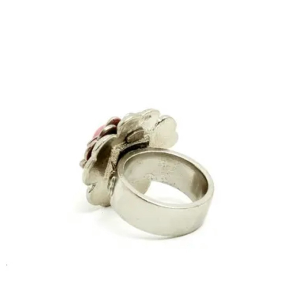 Chanel Pink and Silver Camellia Statement Ring - Picture 3 of 6